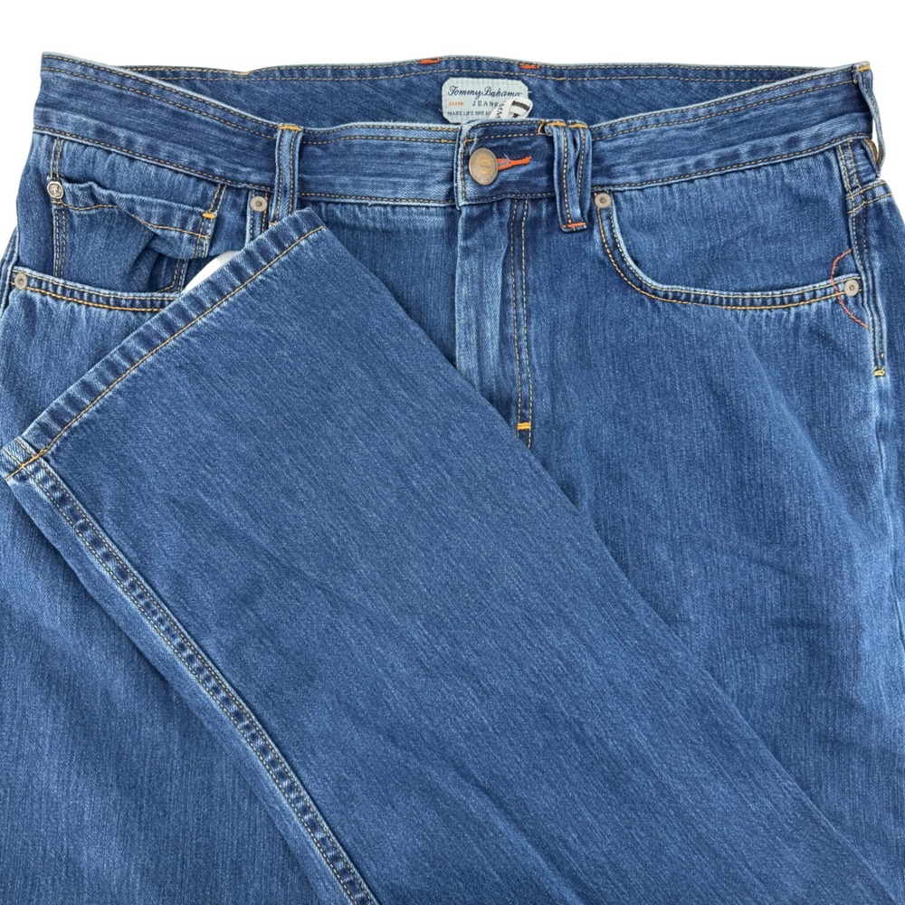 Tommy Bahama Mens 38x32 Standard Fit Straight Leg Blue Denim Jeans Medium Wash